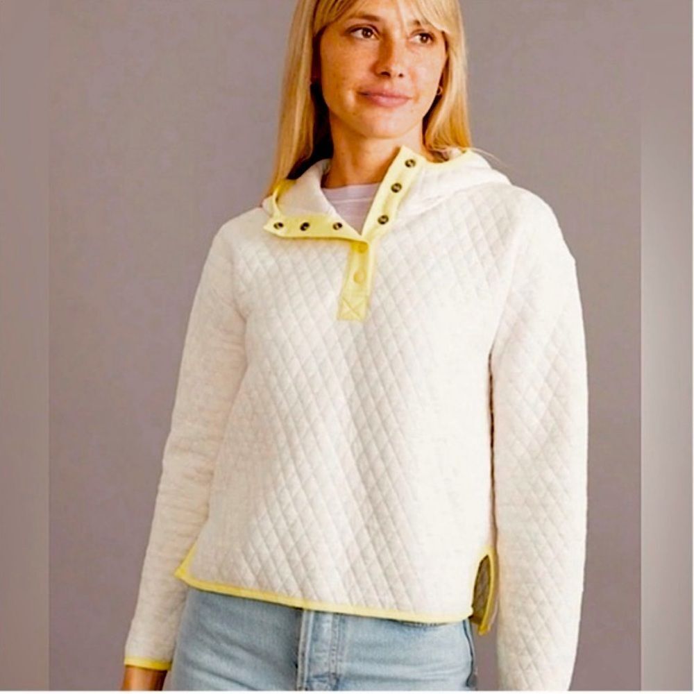 Marine Layer Corbet Snap Quilted Pullover in ivory oatmeal / yellow Size Small
